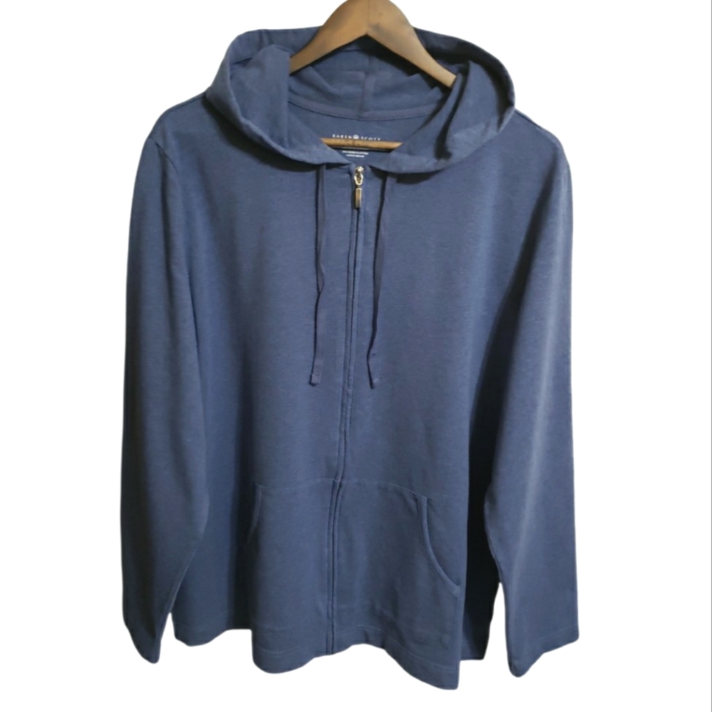 Karen Scott Blue Full Zip Hooded Jacket Women's Size XXL NWOT